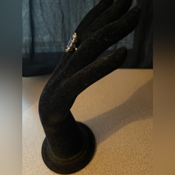 Vintage Blue Glass & Silver Toned Metal Ring Size 6.5 - Picture 3 of 13